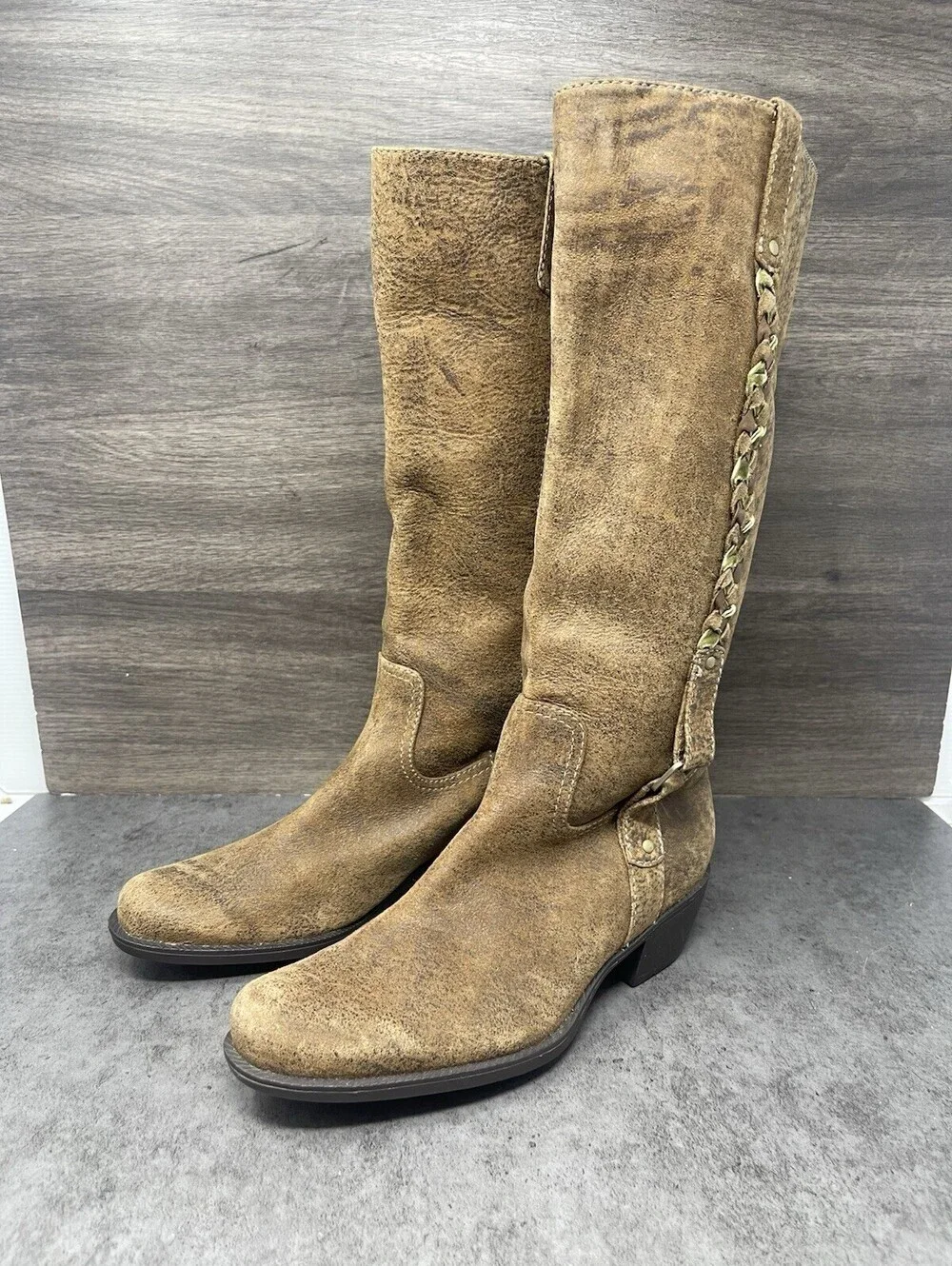Clarks Artisan Brown Leather Tall Boots Womens Size 5 Slip On Riding